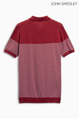 John Smedley Red Striped Merino Knitted Polo